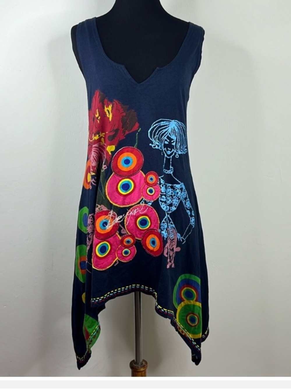 Desigual Navy dress /tunic graphic design boho euro chic